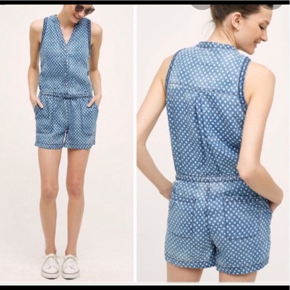 Anthropologie Pants - Anthropologie Hei hei chambray linen romper size s